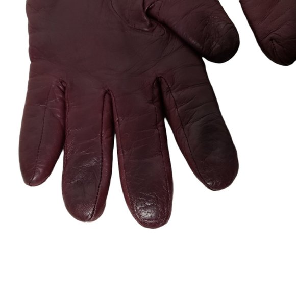 Coach burgundy leather merino wool lined quilted gloves . size 8 - Picture 4 of 6